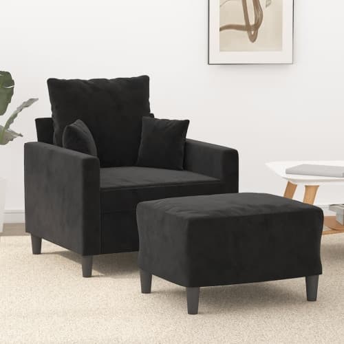 Fåtölj med fotpall svart 60 cm sammet