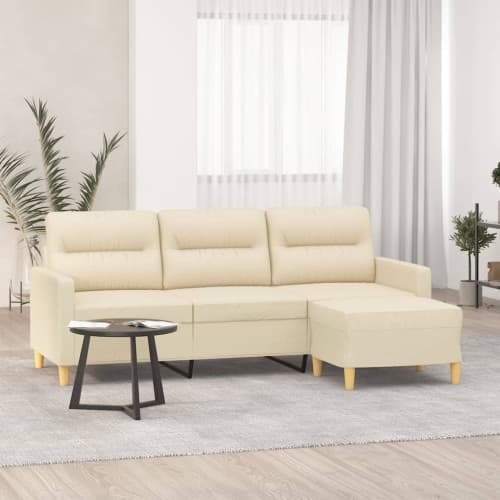 3-sitssoffa med fotpall Gräddvit 180 cm tyg