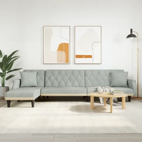 L-formad bäddsoffa ljusgrå 271x140x70 cm sammet