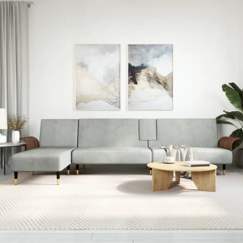 L-formad bäddsoffa ljusgrå 279x140x70 cm sammet