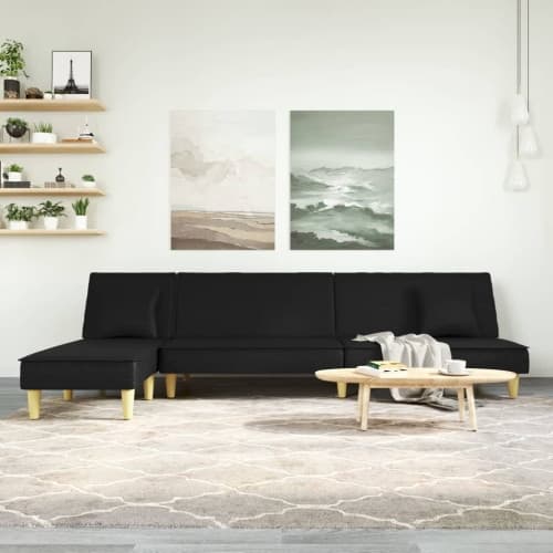 L-formad bäddsoffa svart 255x140x70 cm tyg