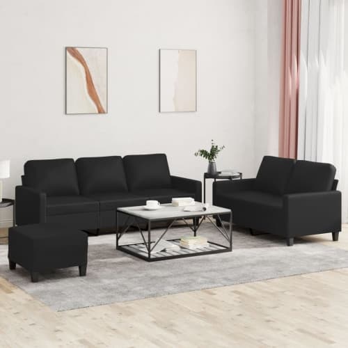 Soffgrupp med dynor 3 delar svart konstläder