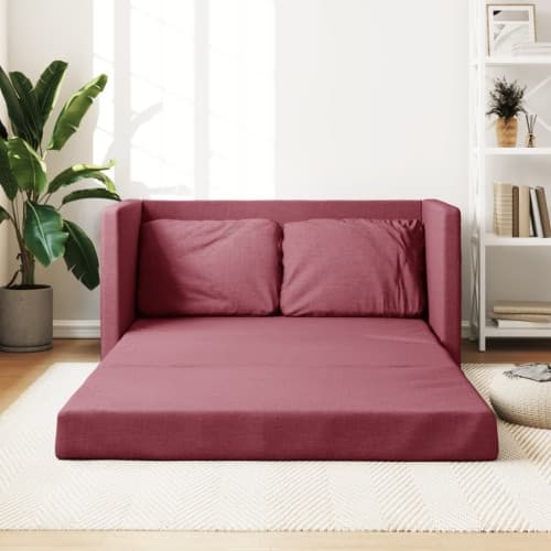 Golvbäddsoffa 2-i-1 vinröd 112x174x55 cm tyg