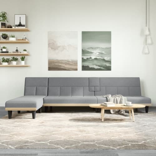 L-formad bäddsoffa ljusgrå 255x140x70 cm tyg