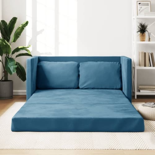 Golvbäddsoffa 2-i-1 blå 122x204x55 cm sammet