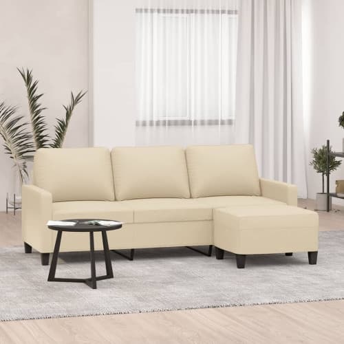 3-sitssoffa med fotpall Gräddvit 180 cm tyg