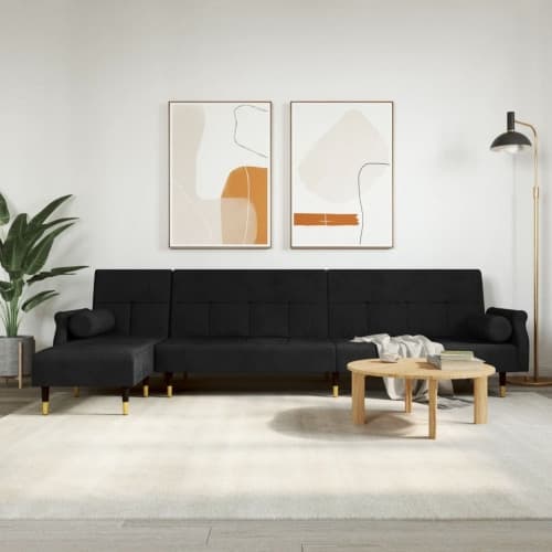 L-formad soffa svart 271x140x70 cm sammet