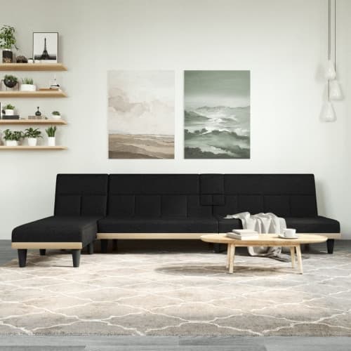 L-formad bäddsoffa svart 255x140x70 cm tyg