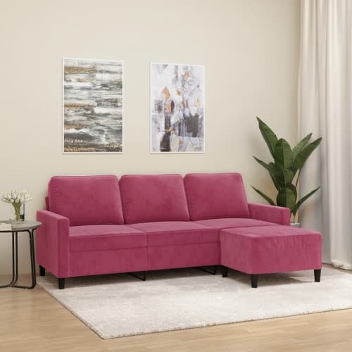 3-sitssoffa med fotstöd vinröd 180 cm sammet