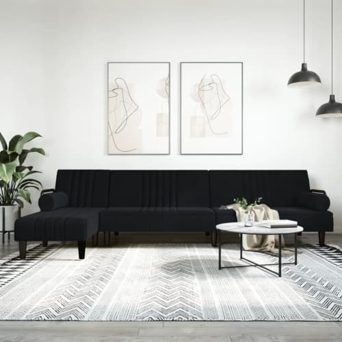 L-formad bäddsoffa svart 260x140x70 cm sammet