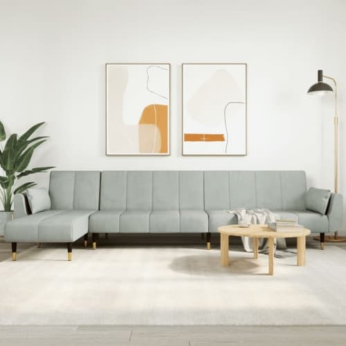 L-formad bäddsoffa ljusgrå 275x140x70 cm sammet