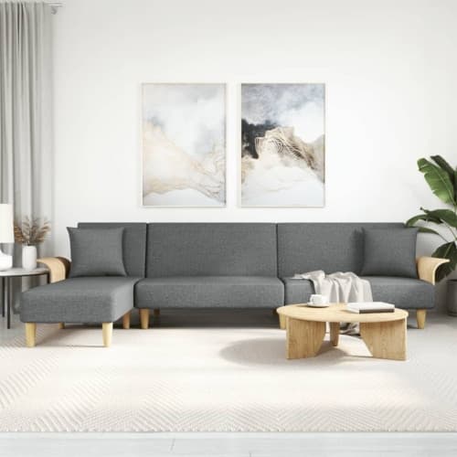 L-formad bäddsoffa mörkgrå 279x140x70 cm tyg
