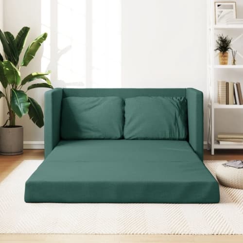 Golvbäddsoffa 2-i-1 mörkgrön 112x174x55 cm tyg