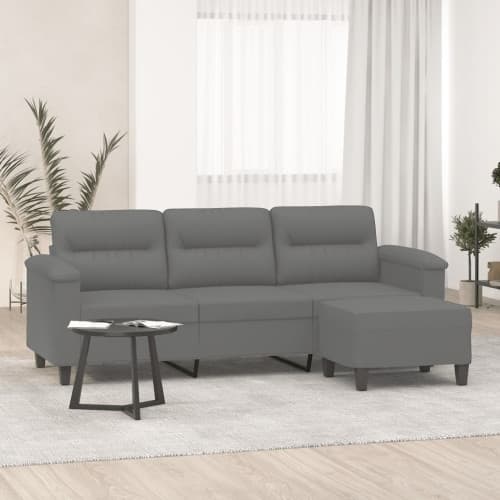 3-sitssoffa med fotpall mörkgrå 180 cm mikrofibertyg