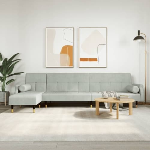 L-formad bäddsoffa ljusgrå 271x140x70 cm sammet