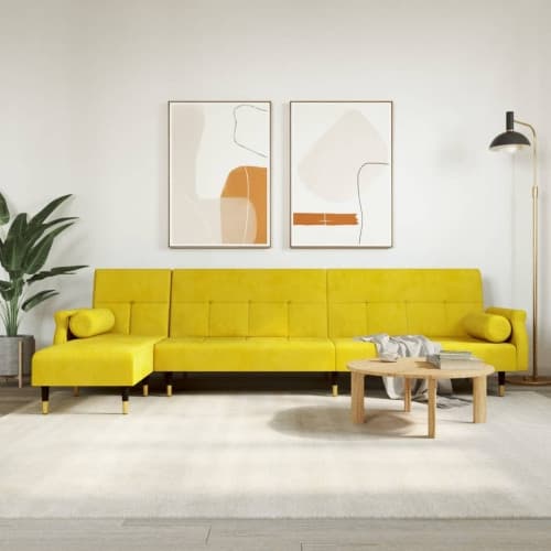 L-formad bäddsoffa gul 271x140x70 cm sammet