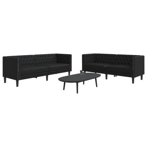 Soffgrupp chesterfield 2 delar svart konstläder