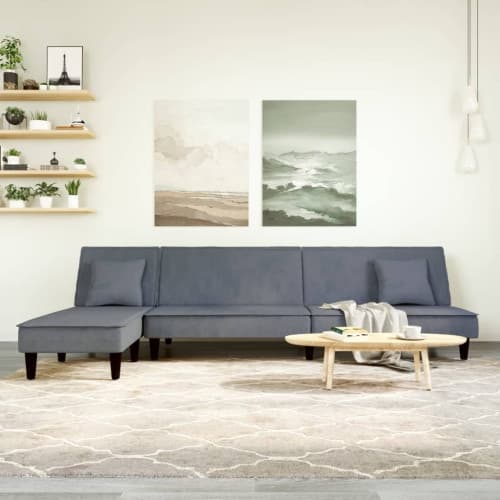 L-formad bäddsoffa mörkgrå 255x140x70 cm sammet