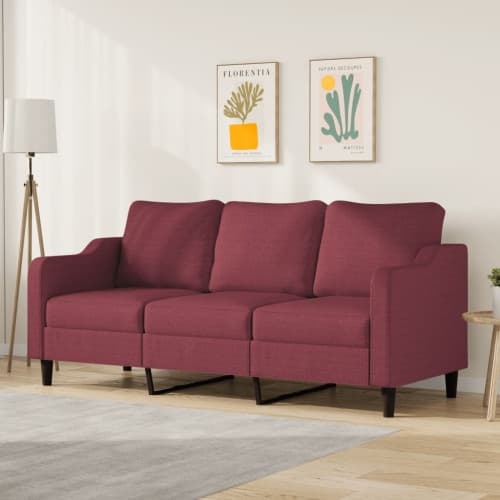 3-sitssoffa vinröd 180 cm tyg