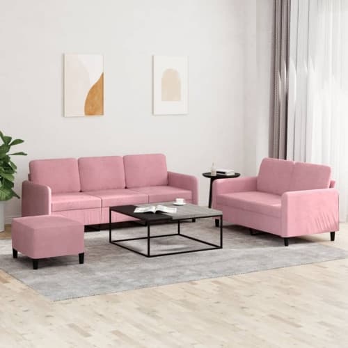 Soffgrupp 3 delar rosa sammet
