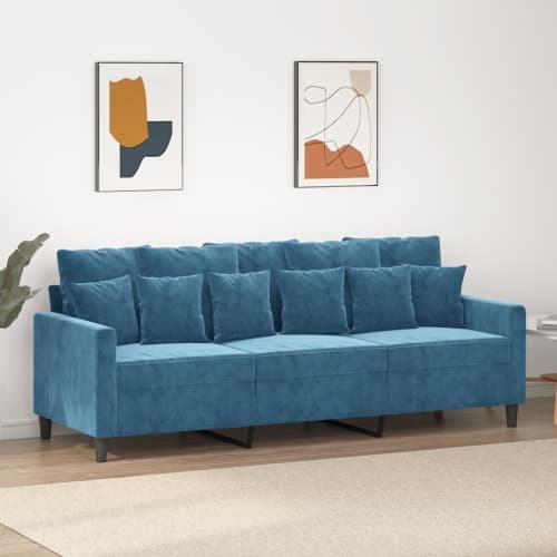 3-sitssoffa blå 180 cm sammet