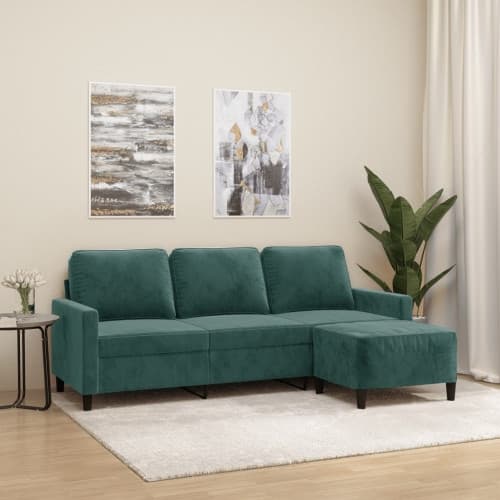 3-sitssoffa med fotpall mörkgrön 180 cm sammet