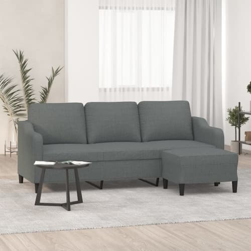 3-sitssoffa med fotpall Mörkgrå 180 cm tyg