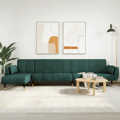L-formad bäddsoffa mörkgrön 275x140x70 cm sammet