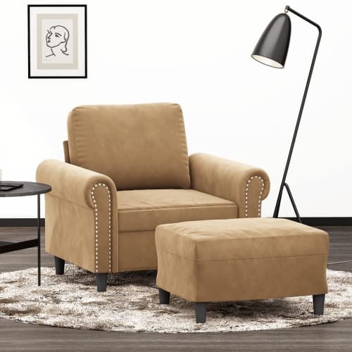 Fåtölj med fotpall Brun 60 cm sammet