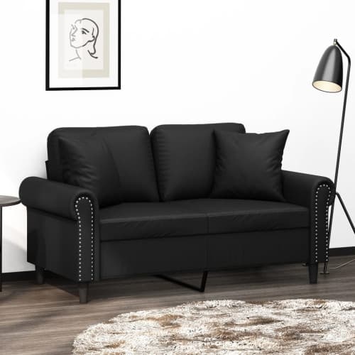 2-sits soffa med prydnadskuddar svart 120 cm konstläder