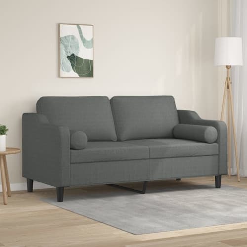 2-sits soffa med prydnadskuddar mörkgrå 140 cm tyg