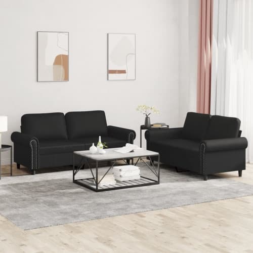 Soffgrupp med dynor 2 delar svart konstläder