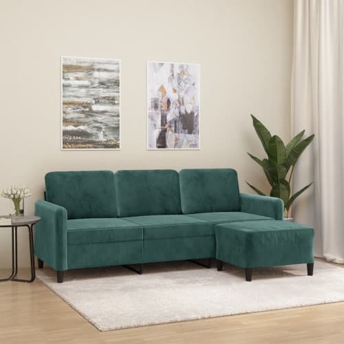 3-sitssoffa med fotpall mörkgrön 180 cm sammet
