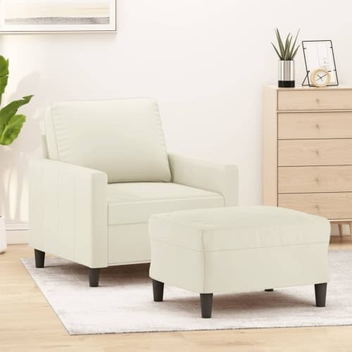 Fåtölj med fotpall Gräddvit 60 cm sammet
