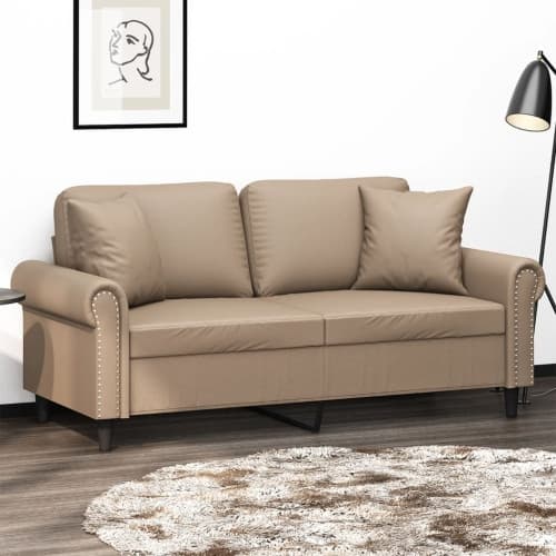 2-sits soffa med prydnadskuddar cappuccino 140 cm konstläder