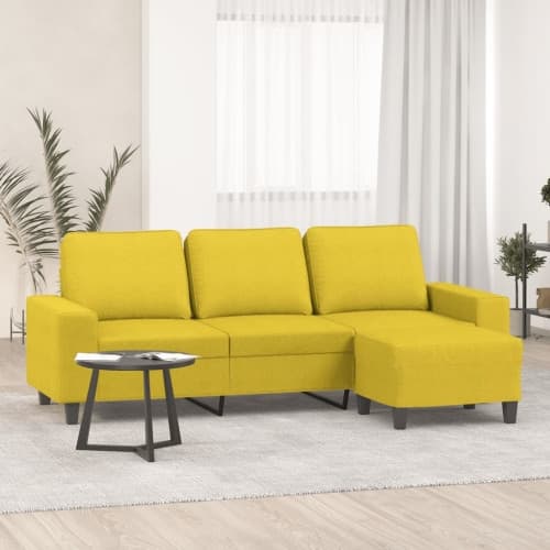 3-sitssoffa med fotpall Ljusgul 180 cm tyg