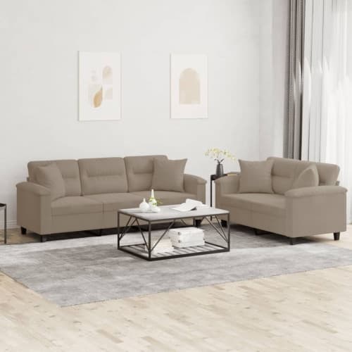 Soffgrupp med kuddar 2 delar Taupe mikrofibertyg