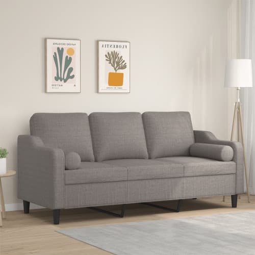 3-sitssoffa med prydnadskuddar taupe 180 cm tyg