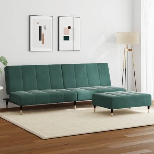 Bäddsoffa 2-sits med fotpall mörkgrön sammet