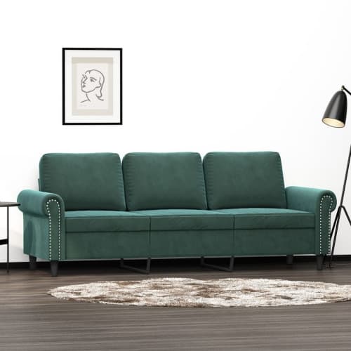 3-sitssoffa mörkgrön 180 cm sammet