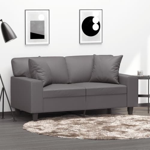 2-sits soffa med prydnadskuddar grå 120 cm konstläder
