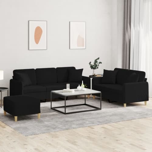 Soffgrupp med kuddar 3 delar svart tyg