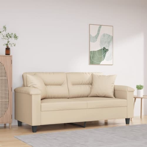 2-sitssoffa med prydnadskuddar gräddvit 140 cm mikrofibertyg