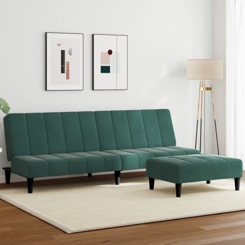 Bäddsoffa 2-sits med fotpall mörkgrön sammet