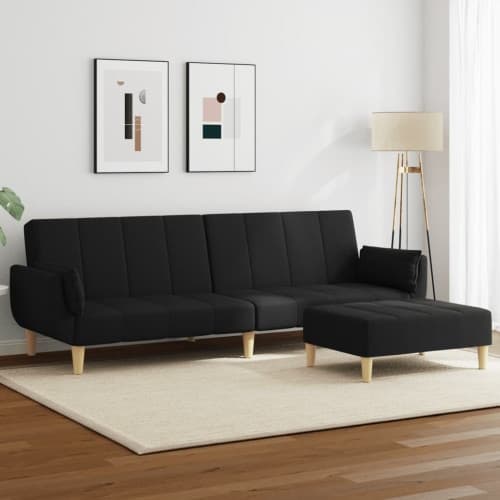Bäddsoffa 2-sits med fotpall svart tyg
