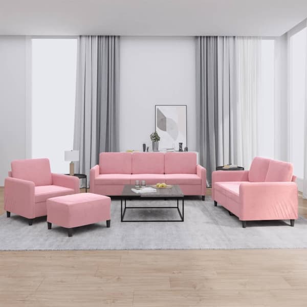 Soffgrupp 4 delar rosa sammet