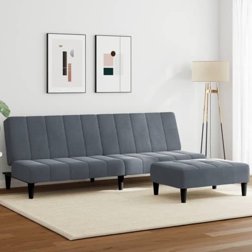 Bäddsoffa 2-sits med fotpall mörkgrå sammet