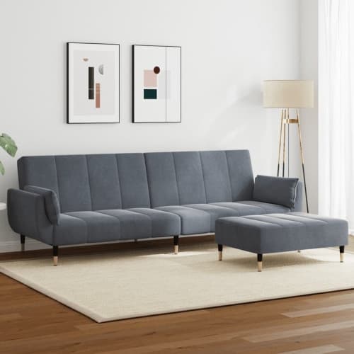 Bäddsoffa 2-sits med fotpall mörkgrå sammet
