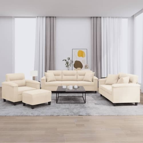 Soffgrupp med kuddar 4 delar Beige mikrofibertyg