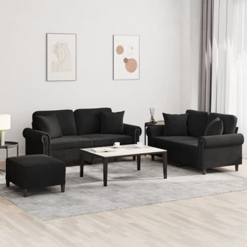 Soffgrupp med kuddar 3 delar svart sammet